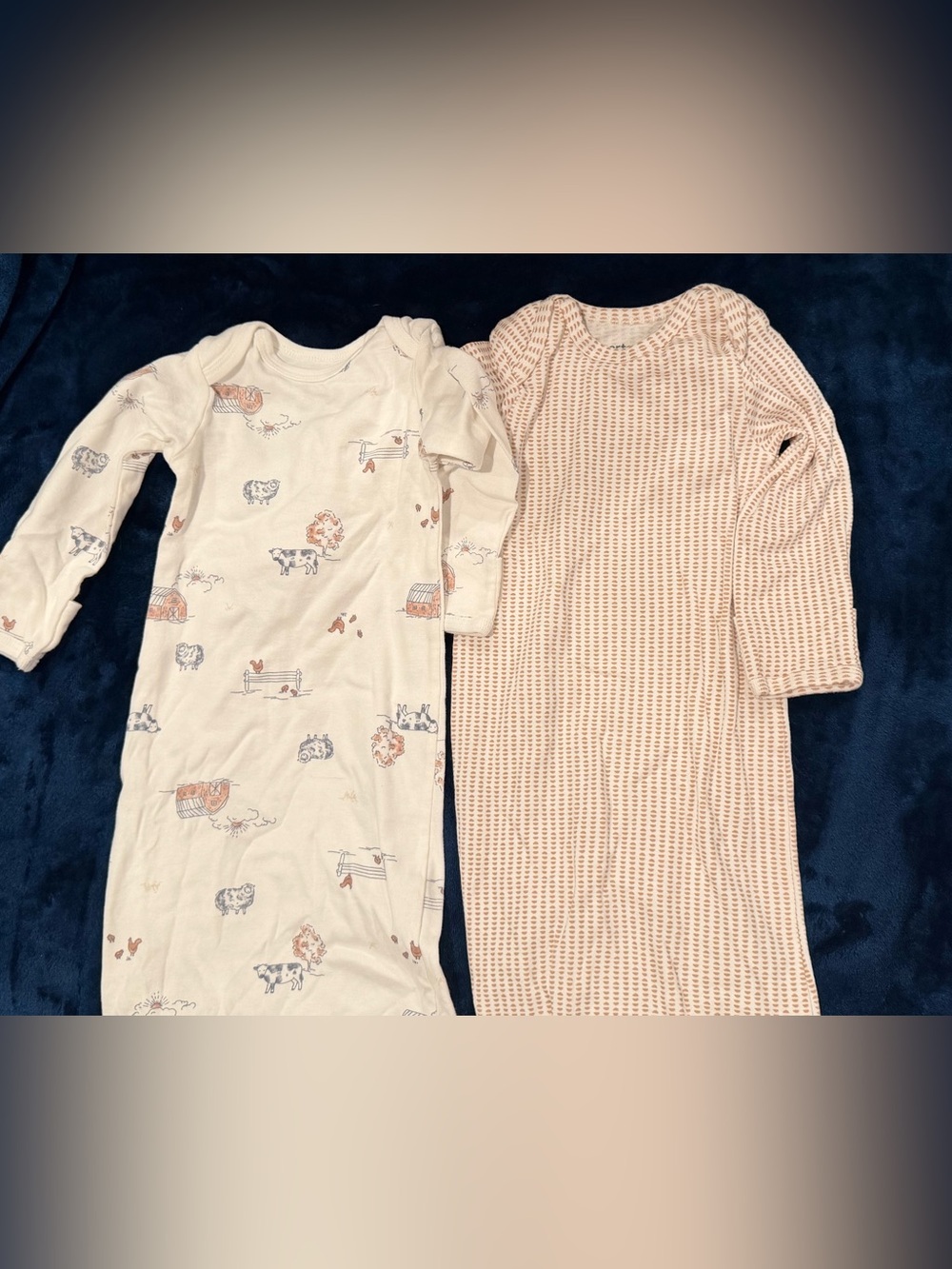 Bundle of 2 Neutral Farm Animal & Peach Knit Gowns 0-3 Month